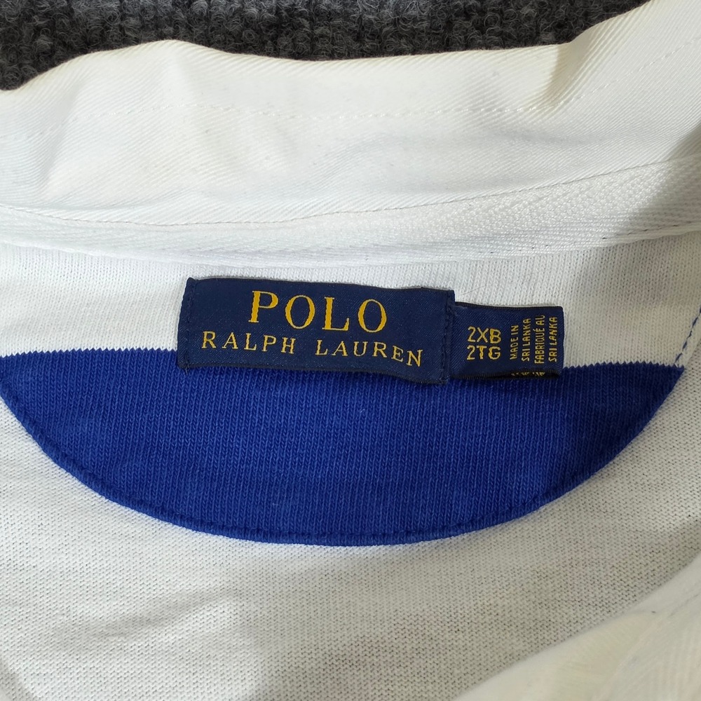 Polo Ralph Lauren Mens 2XB Blue White Striped Long Sleeve Rugby Shirt Cotton - Picture 3 of 7